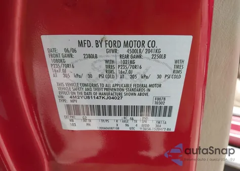 2007 Mercury Mariner Luxury из США, поврежденный, VIN 4M2YU81147KJ04027